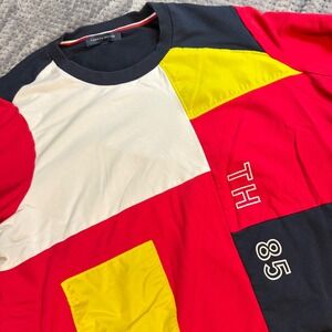 Tommy Hilfiger Mens Colorblock Sweatshirt Red White Navy Yellow TH 85 Size XL